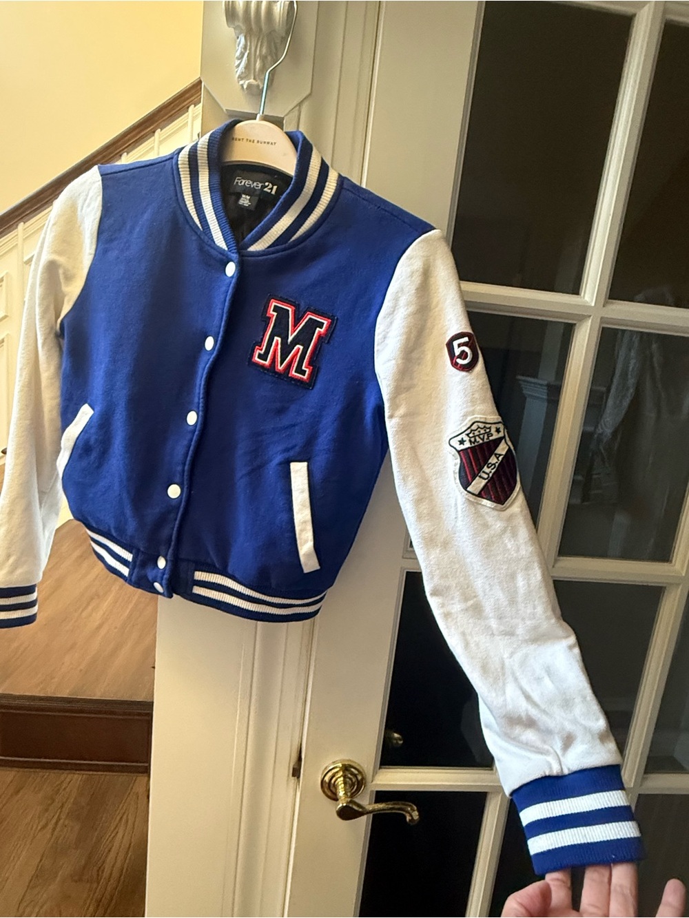 Forever 21 Blue and White Girls' Varsity Jacket with